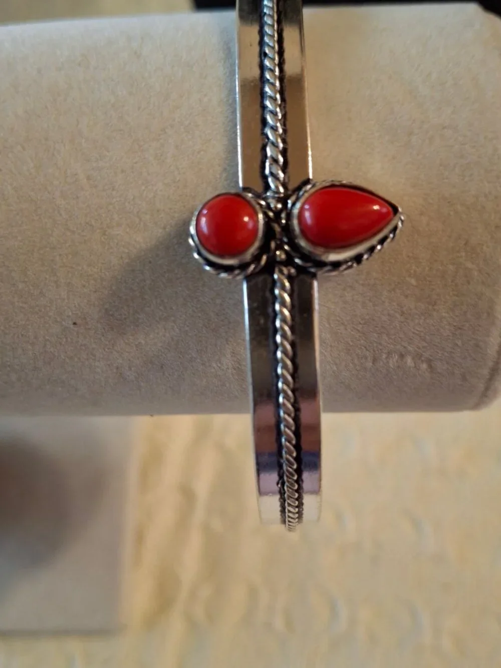 Handmade Ethnic Coral Gemstone Adjustable Bangle  NWOT  475
